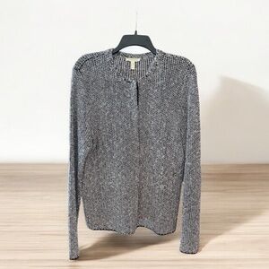 EILEEN FISHER Black&White Knit Cardigan with Organic Linen & Cotton Women's sz M